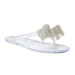 INC Womens 6 M Clear Bling Bow Jelly Thong Flat Flip Flop Sandals NIB JN0